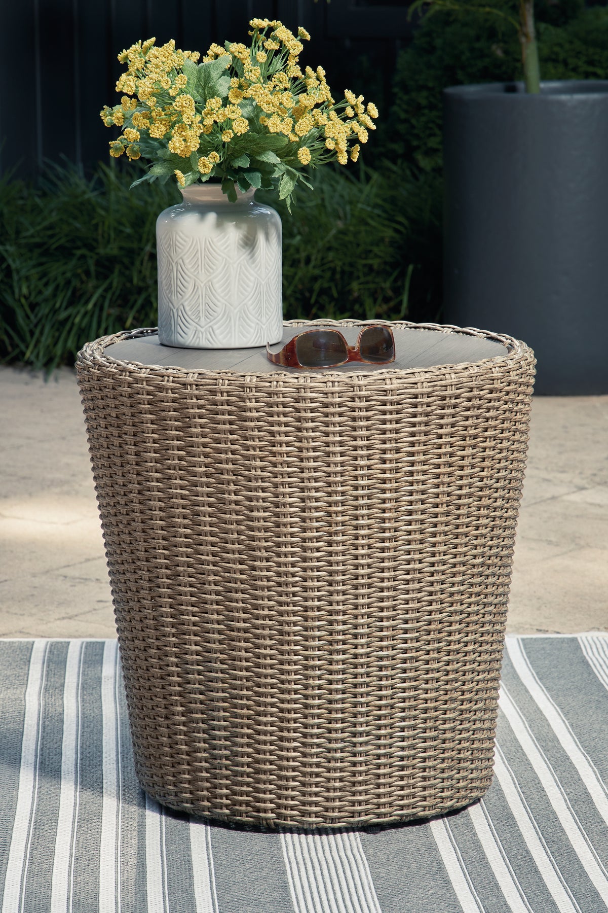 Hoover Furniture Outlet - Ashley Furniture - Danson Outdoor End Table - Round End Table / Beige - P505-706
