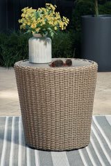 Hoover Furniture Outlet - Ashley Furniture - Danson Outdoor End Table - Round End Table / Beige - P505-706