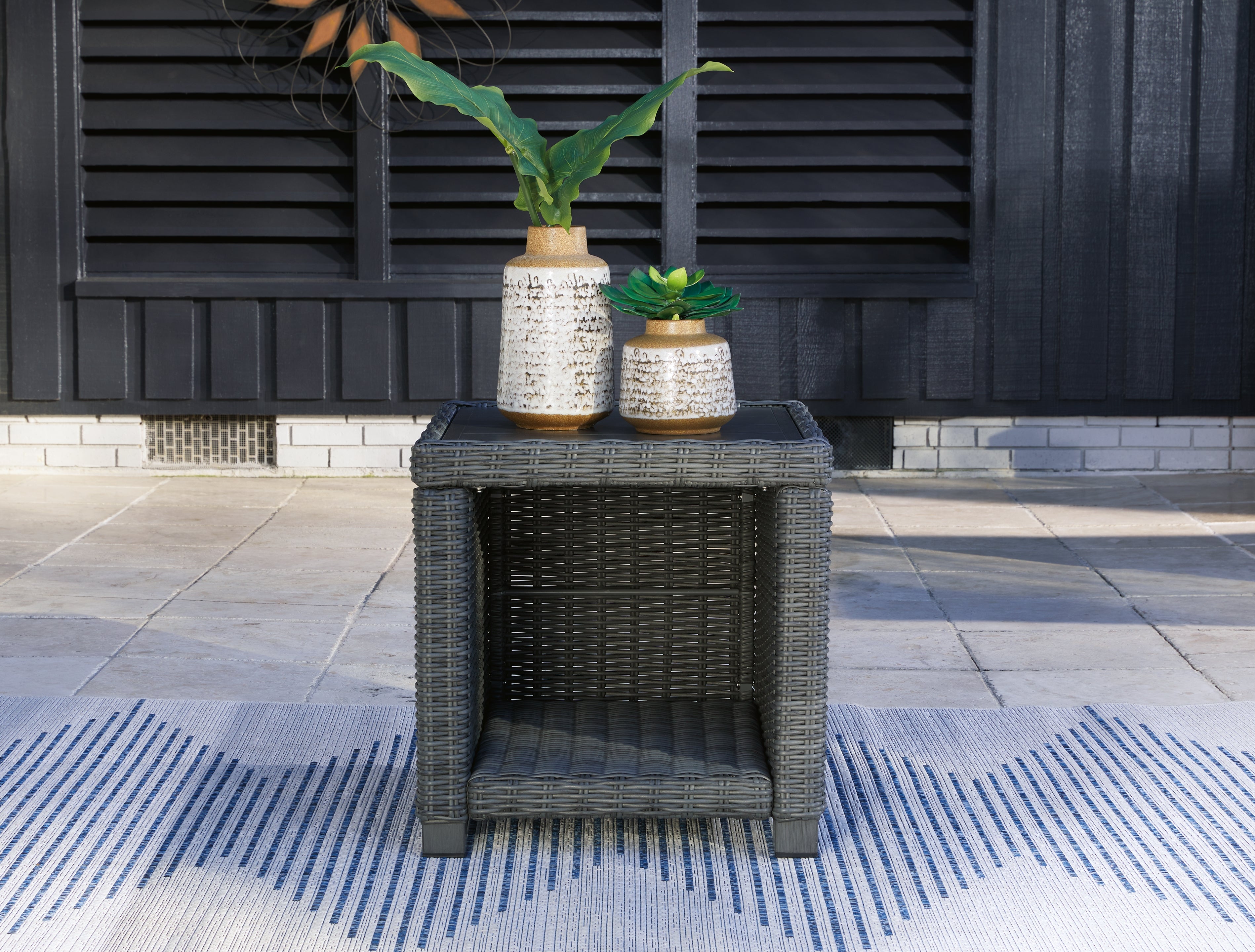 Hoover Furniture Outlet - Ashley Furniture - Elite Park Outdoor End Table - Square End Table / Gray - P518-702