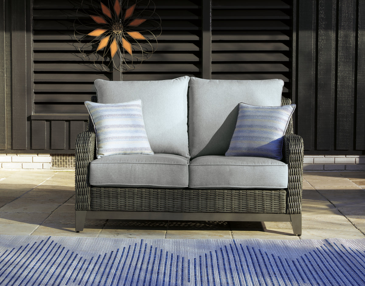 Hoover Furniture Outlet - Ashley Furniture - Elite Park Outdoor Loveseat with Cushion - Loveseat w/Cushion / Gray - P518-835