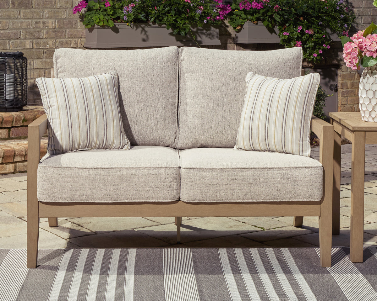 Hoover Furniture Outlet - Ashley Furniture - Hallow Creek Outdoor Loveseat with Cushion - Loveseat w/Cushion / Driftwood - P560-835