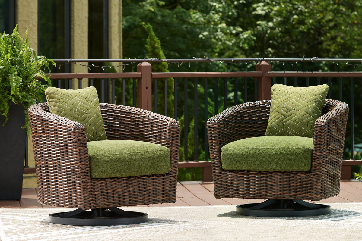 Hoover Furniture Outlet - Ashley Furniture - Horizon Hall Outdoor Swivel Lounge Chair with Cushion - Swivel Lounge w/ Cushion - P572-821