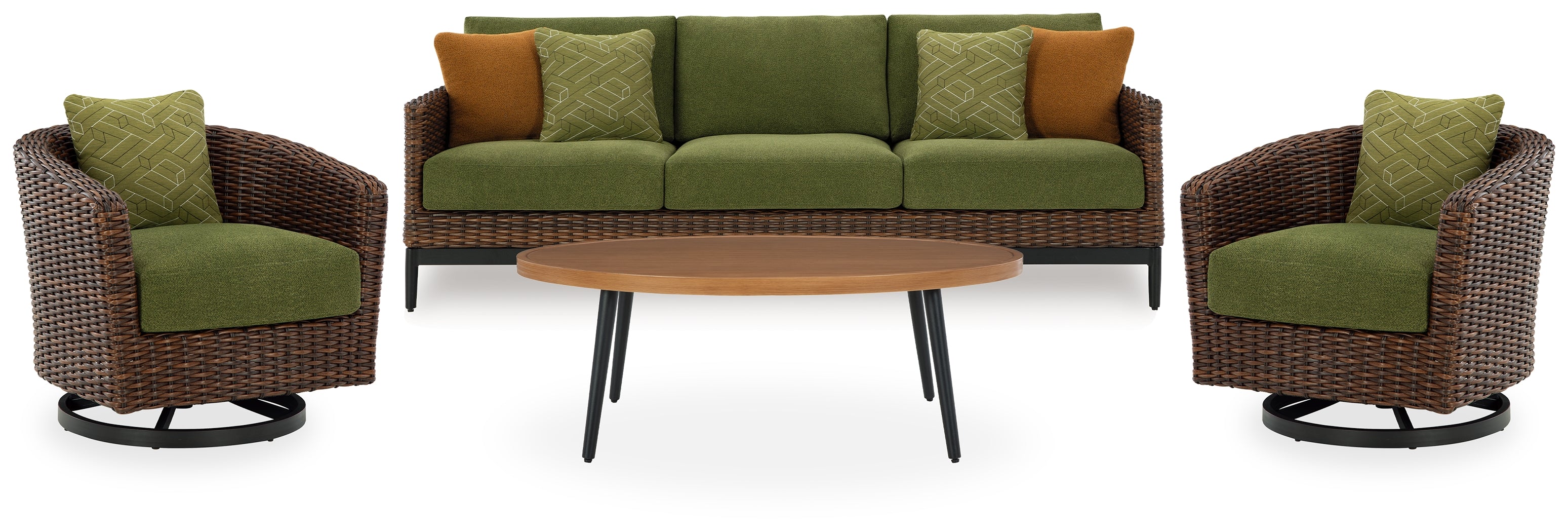 Hoover Furniture Outlet - Ashley Furniture - Horizon Hall Outdoor Sofa, 2 Lounge Chairs, Ottoman and Coffee Table - Outdoor Sofa, 2 Lounge Chairs, Ottoman and Coffee Table - P572P3