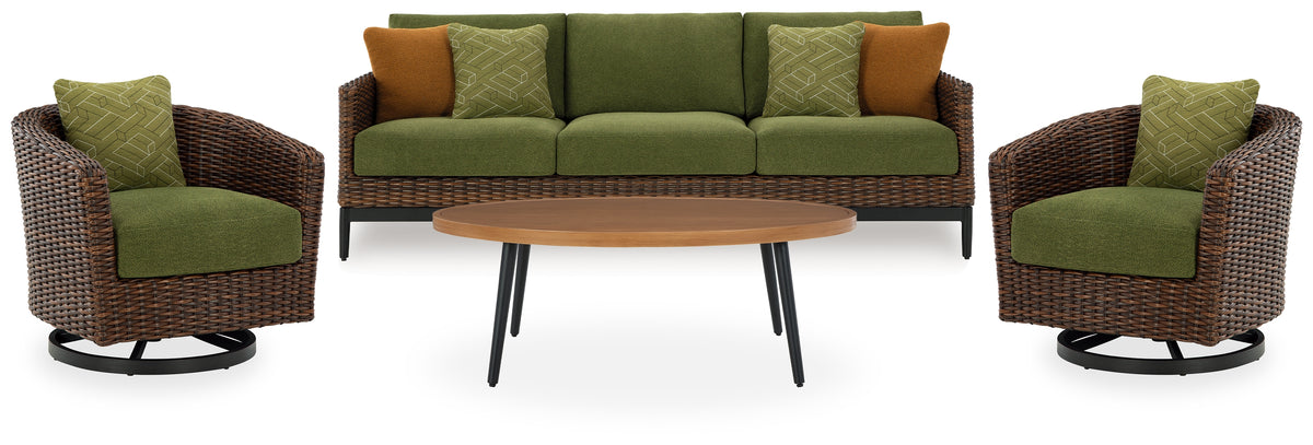 Hoover Furniture Outlet - Ashley Furniture - Horizon Hall Outdoor Sofa, 2 Lounge Chairs, Ottoman and Coffee Table - Outdoor Sofa, 2 Lounge Chairs, Ottoman and Coffee Table - P572P3