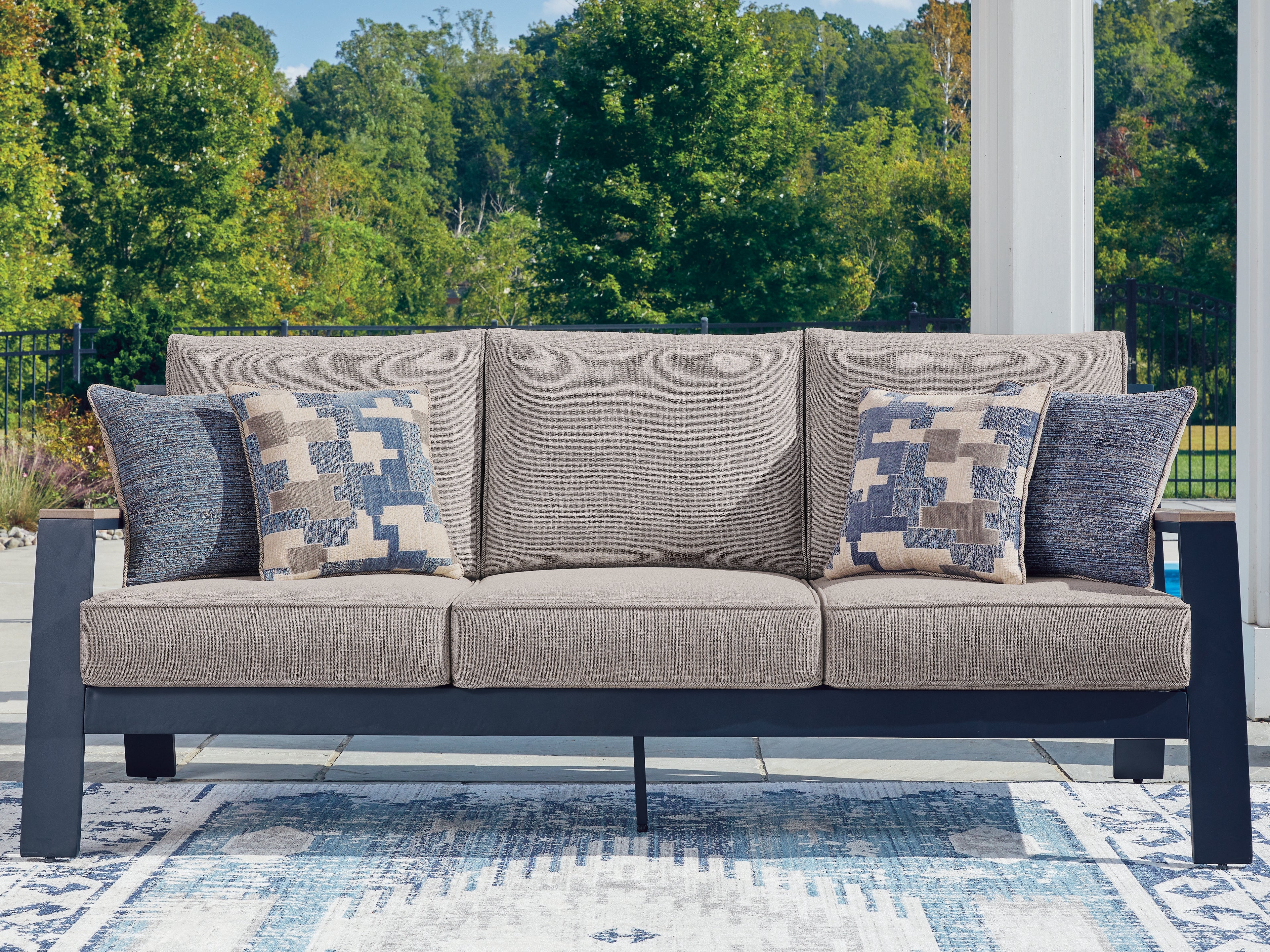 Hoover Furniture Outlet - Ashley Furniture - East Beach Outdoor Sofa with Cushion - Sofa with Cushion - PCP587-838