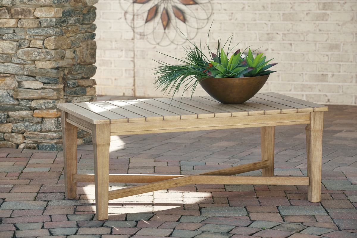 Hoover Furniture Outlet - Ashley Furniture - Carter Hall Outdoor Coffee Table - Rectangular Cocktail Table / Beige - P601-701