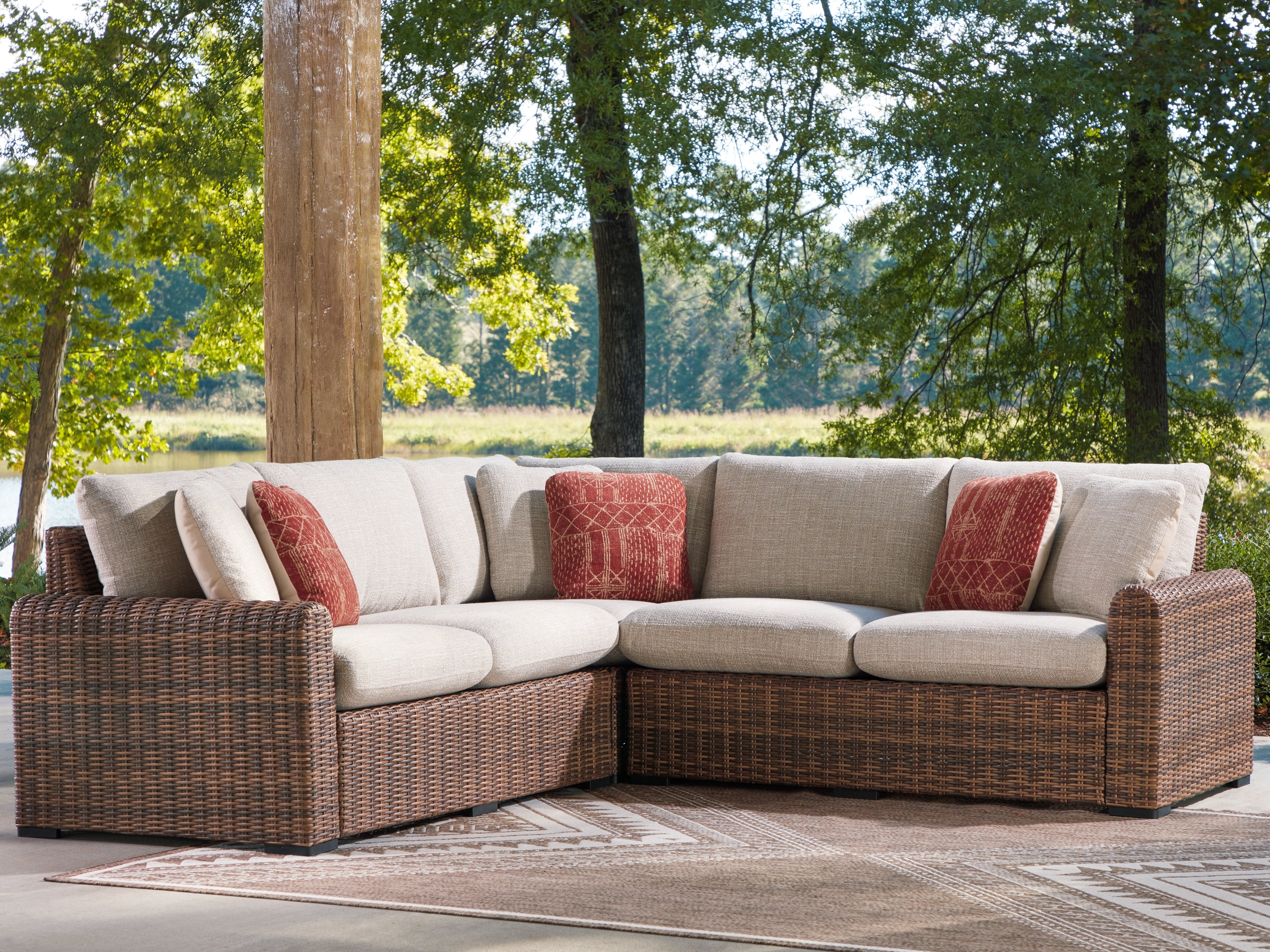 Hoover Furniture Outlet - Ashley Furniture - Dolan Creek 3-Piece Outdoor Sectional - 3-Piece Outdoor Sectional - PCP610P1