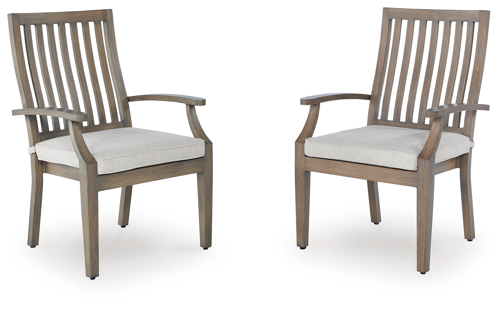 Hoover Furniture Outlet - Ashley Furniture - Rainier Ranch Outdoor Arm Chair with Cushion (Set of 2) - Arm Chair With Cushion (Set of 2) / Brown/Beige - P701-601A