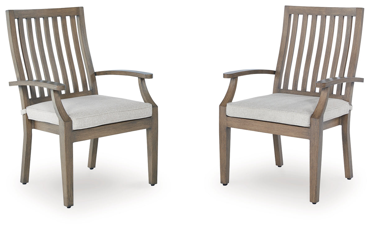 Hoover Furniture Outlet - Ashley Furniture - Rainier Ranch Outdoor Arm Chair with Cushion (Set of 2) - Arm Chair With Cushion (Set of 2) / Brown/Beige - P701-601A
