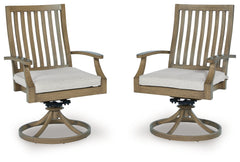 Hoover Furniture Outlet - Ashley Furniture - Rainier Ranch Outdoor Swivel Chair with Cushion (Set of 2) - Swivel Chair w/Cushion (Set of 2) / Brown/Beige - P701-602A