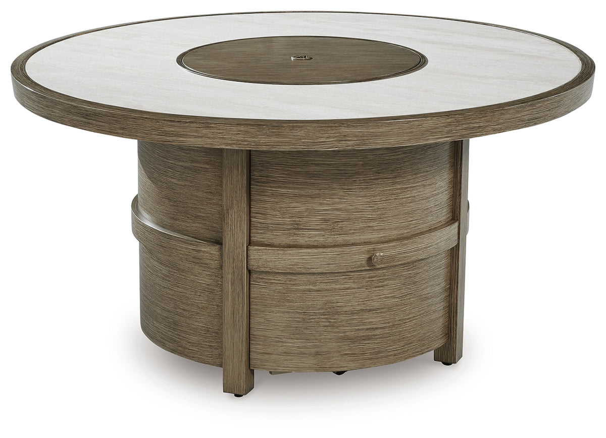 Hoover Furniture Outlet - Ashley Furniture - Rainier Ranch Fire Pit Table - Round Fire Pit Table / Beige - P701-776