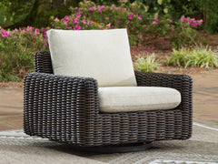 Hoover Furniture Outlet - Ashley Furniture - Kimora Outdoor Swivel Lounge Chair - Swivel Glider Lounge w/Cushion / Beige/Dark Brown - P711-821