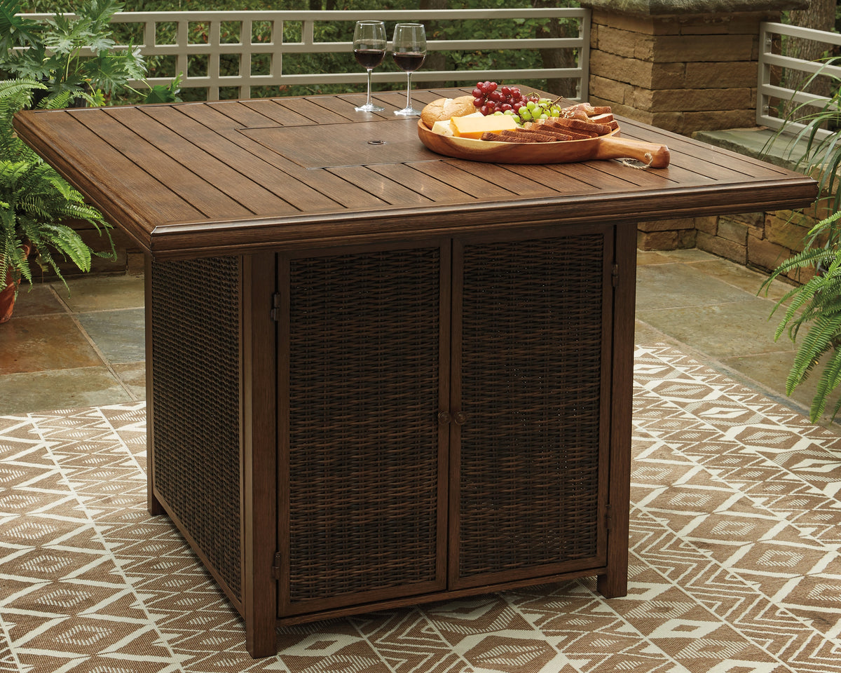 Hoover Furniture Outlet - Ashley Furniture - Paradise Trail Bar Table with Fire Pit - Square Bar Table w/Fire Pit / Medium Brown - P750-665