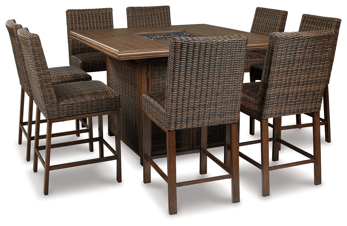 Hoover Furniture Outlet - Ashley Furniture - Paradise Trail Outdoor Counter Height Dining Table with 6 Barstools - Outdoor Counter Height Dining Table with 6 Barstools / Medium Brown - P750P6