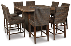 Hoover Furniture Outlet - Ashley Furniture - Paradise Trail Outdoor Counter Height Dining Table with 6 Barstools - Outdoor Counter Height Dining Table with 6 Barstools / Medium Brown - P750P6