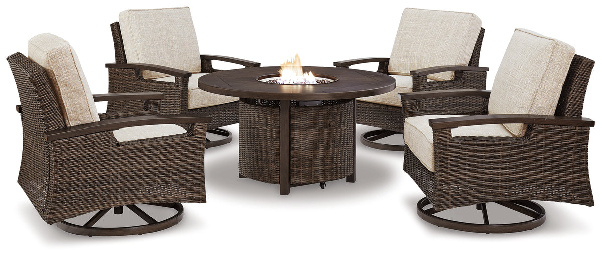 Hoover Furniture Outlet - Ashley Furniture - Paradise Trail Outdoor Fire Pit Table with 4 Lounge Chairs - Outdoor Fire Pit Table with 4 Lounge Chairs - P750P7