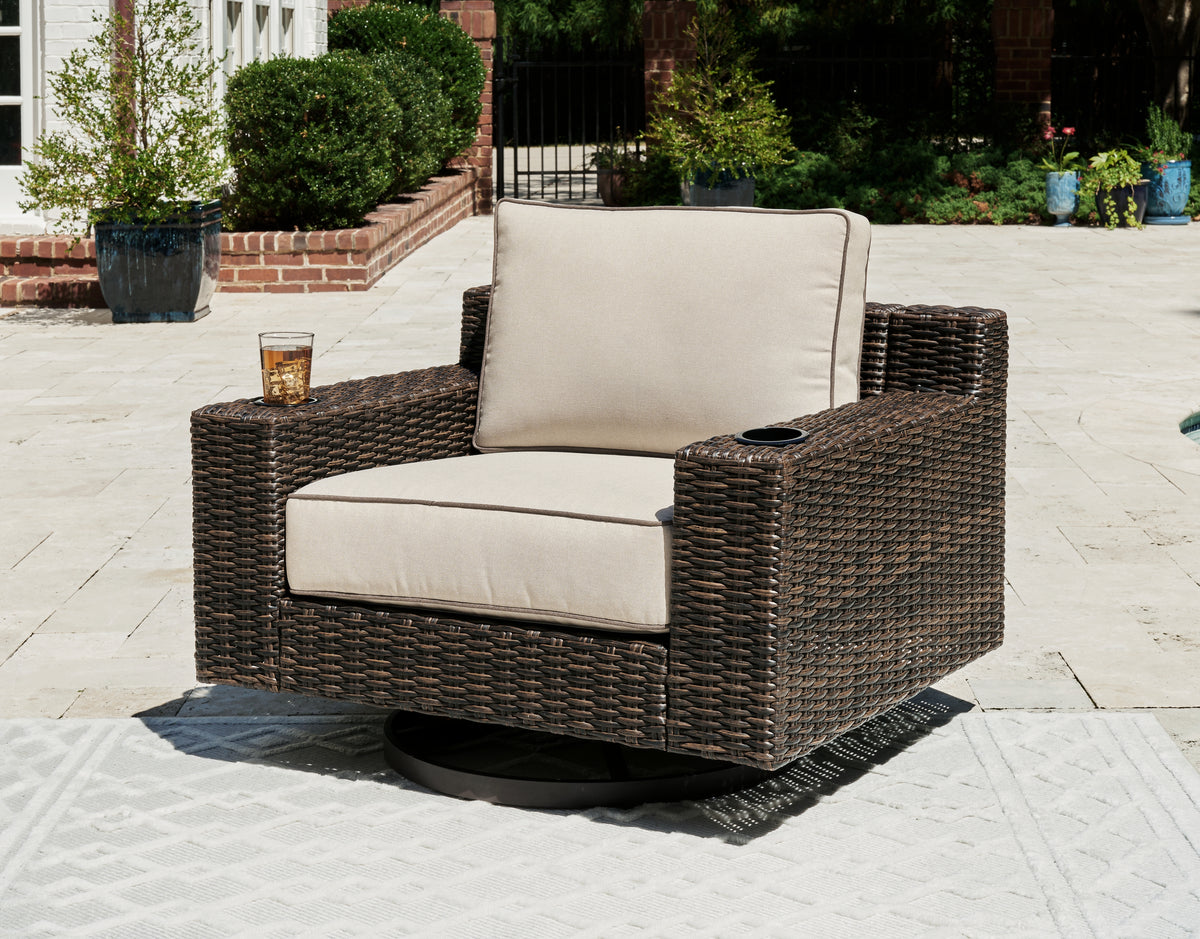 Hoover Furniture Outlet - Ashley Furniture - Coastline Bay Outdoor Swivel Lounge with Cushion - Swivel Lounge w/ Cushion / Brown - P784-821