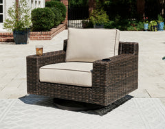 Hoover Furniture Outlet - Ashley Furniture - Coastline Bay Outdoor Swivel Lounge with Cushion - Swivel Lounge w/ Cushion / Brown - P784-821