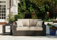 Hoover Furniture Outlet - Ashley Furniture - Coastline Bay Outdoor Loveseat with Cushion - Loveseat w/Cushion / Brown - P784-835