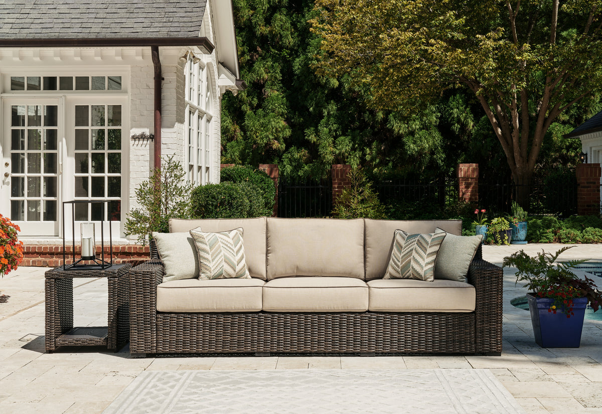 Hoover Furniture Outlet - Ashley Furniture - Coastline Bay Outdoor Sofa with Cushion - Sofa with Cushion / Brown - P784-838