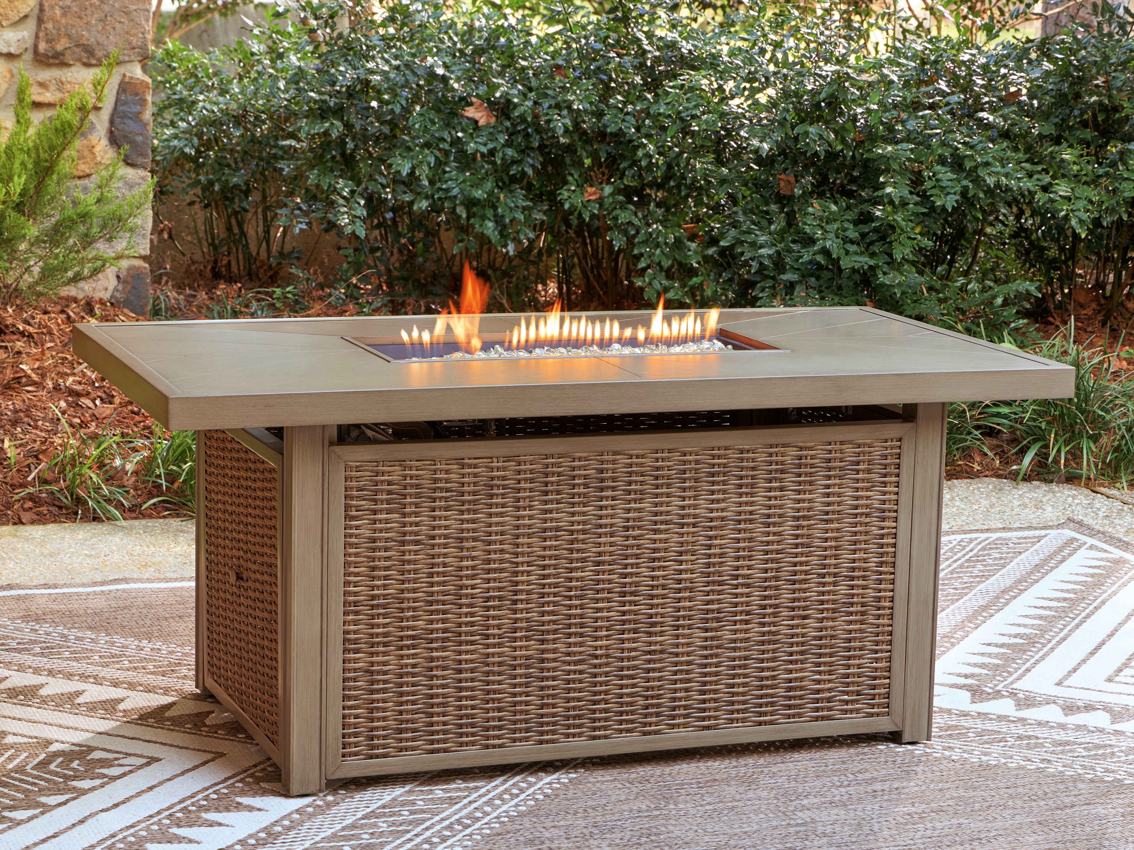 Hoover Furniture Outlet - Ashley Furniture - Laguna Heights Outdoor Fire Pit Table - Rectangular Fire Pit Table - PCP790-773