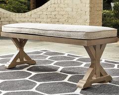 Hoover Furniture Outlet - Ashley Furniture - Beachcroft Outdoor Bench with Cushion - Bench with Cushion / Beige - P791-600