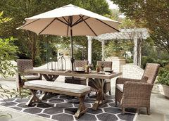 Hoover Furniture Outlet - Ashley Furniture - Beachcroft Outdoor Dining Table - RECT Dining Table w/UMB OPT / Beige - P791-625