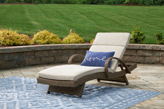 Hoover Furniture Outlet - Ashley Furniture - Beachcroft Outdoor Chaise Lounge with Cushion - Chaise Lounge with Cushion / Beige - P791-815