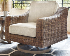 Hoover Furniture Outlet - Ashley Furniture - Beachcroft Outdoor Swivel Lounge with Cushion - Swivel Lounge Chair (1/CN) / Beige - P791-821
