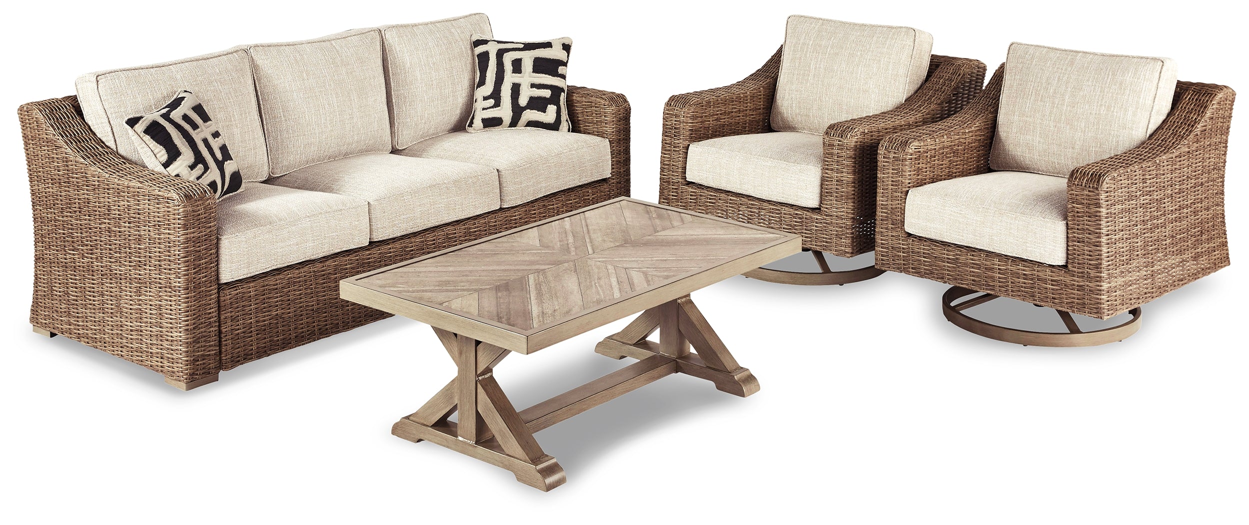 Hoover Furniture Outlet - Ashley Furniture - Beachcroft Outdoor Sofa with Coffee Table and 2 End Tables - Outdoor Sofa with Coffee Table and 2 End Tables - P791P15