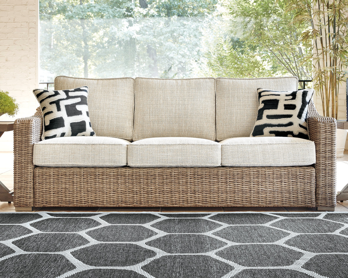 Hoover Furniture Outlet - Ashley Furniture - Beachcroft Outdoor Sofa with Cushion - Sofa with Cushion / Beige - P791-838