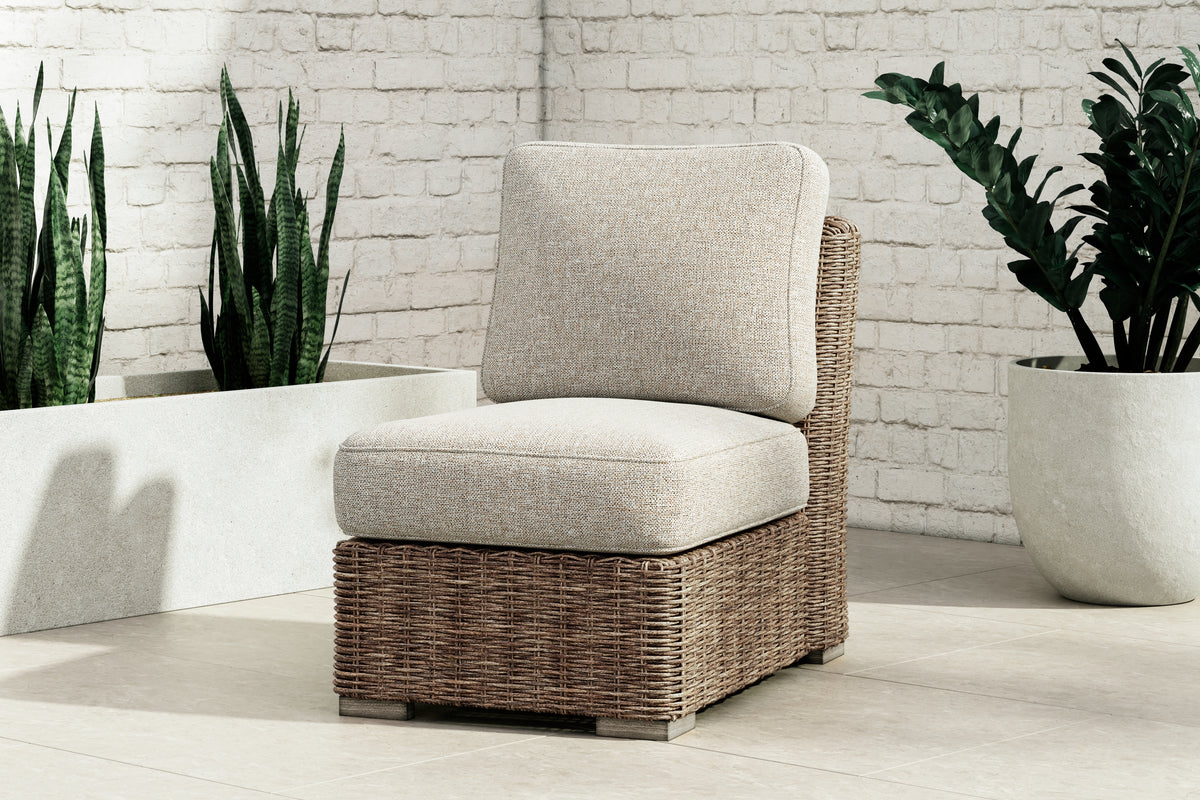 Hoover Furniture Outlet - Ashley Furniture - Beachcroft Outdoor Armless Chair with Cushion - Armless Chair w/Cushion / Beige - P791-846