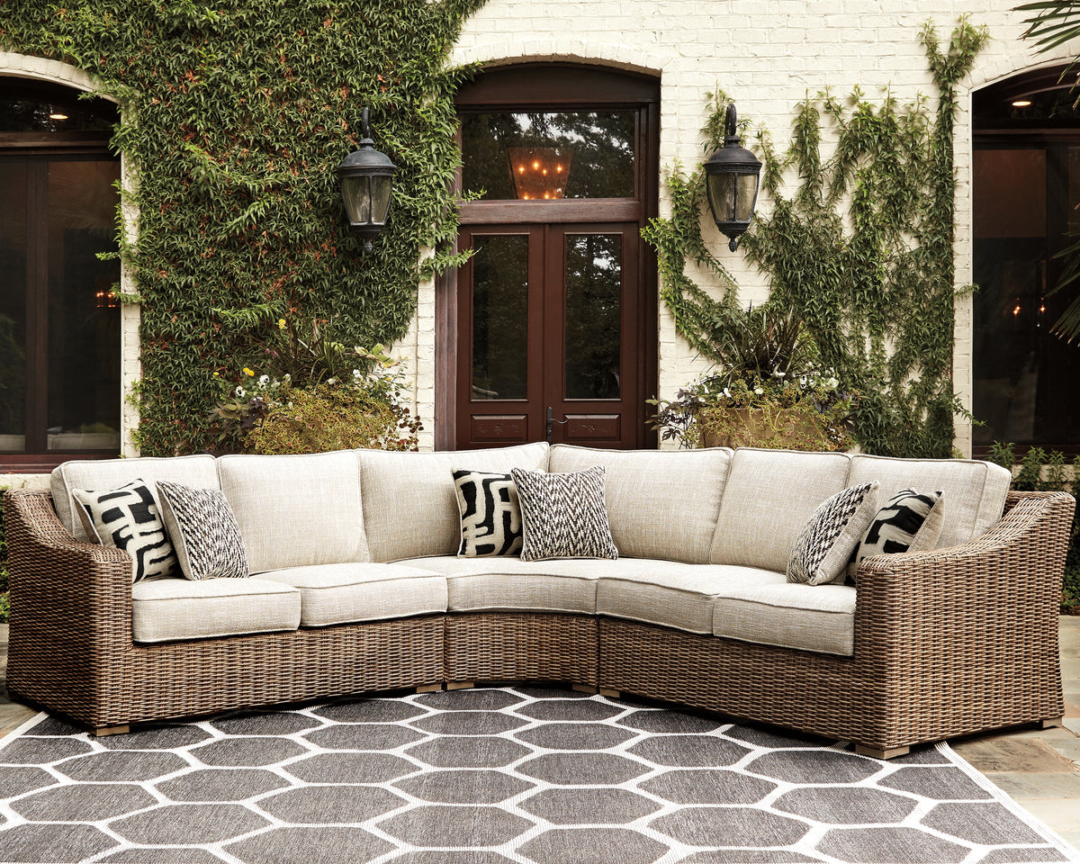 Hoover Furniture Outlet - Ashley Furniture - Beachcroft 3-Piece Outdoor Seating Set - 3-Piece Outdoor Seating Set / Beige - P791P6