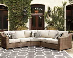 Hoover Furniture Outlet - Ashley Furniture - Beachcroft 3-Piece Outdoor Seating Set - 3-Piece Outdoor Seating Set / Beige - P791P6