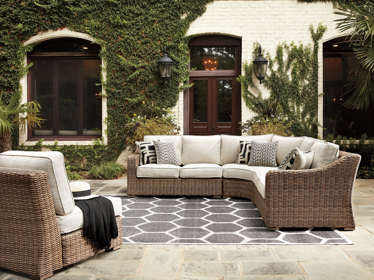 Hoover Furniture Outlet - Ashley Furniture - Beachcroft 5-Piece Outdoor Seating Set - 5-Piece Outdoor Seating Set / Beige - P791P8