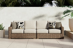 Hoover Furniture Outlet - Ashley Furniture - Beachcroft 2-Piece Outdoor Loveseat with Cushion - RAF/LAF Loveseat w/CUSH (Set of 2) / Beige - P791-854