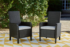 Hoover Furniture Outlet - Ashley Furniture - Beachcroft Outdoor Arm Chair with Cushion (Set of 2) - Arm Chair With Cushion (Set of 2) / Black/Light Gray - P792-601A
