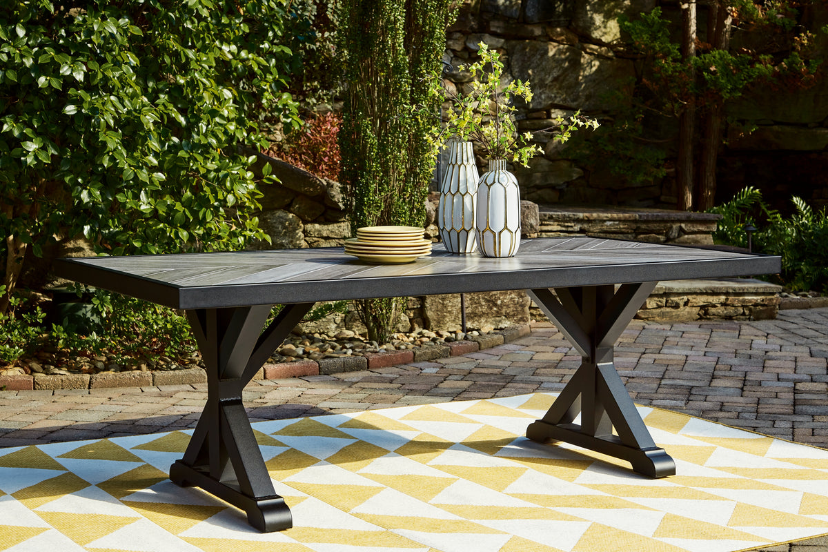Hoover Furniture Outlet - Ashley Furniture - Beachcroft Outdoor Dining Table - RECT Dining Table w/UMB OPT / Black/Light Gray - P792-625