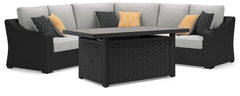 Hoover Furniture Outlet - Ashley Furniture - Beachcroft 3-Piece Outdoor Sectional and Fire Pit Table - 3-Piece Outdoor Sectional and Fire Pit Table - P792P9