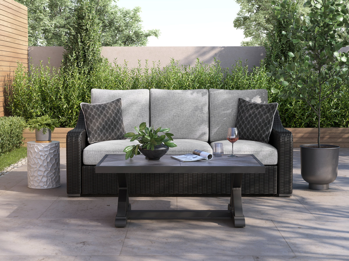 Hoover Furniture Outlet - Ashley Furniture - Beachcroft Outdoor Sofa with Cushion - Sofa with Cushion / Black/Light Gray - P792-838
