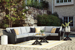 Hoover Furniture Outlet - Ashley Furniture - Beachcroft 4-Piece Outdoor Sectional - 4-Piece Outdoor Sectional / Black/Light Gray - P792P2