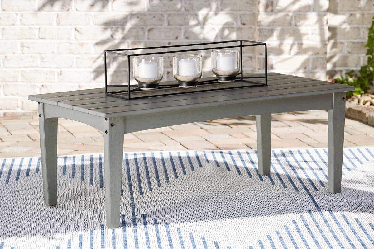 Hoover Furniture Outlet - Ashley Furniture - Visola Outdoor Coffee Table - Rectangular Cocktail Table / Gray - P802-701