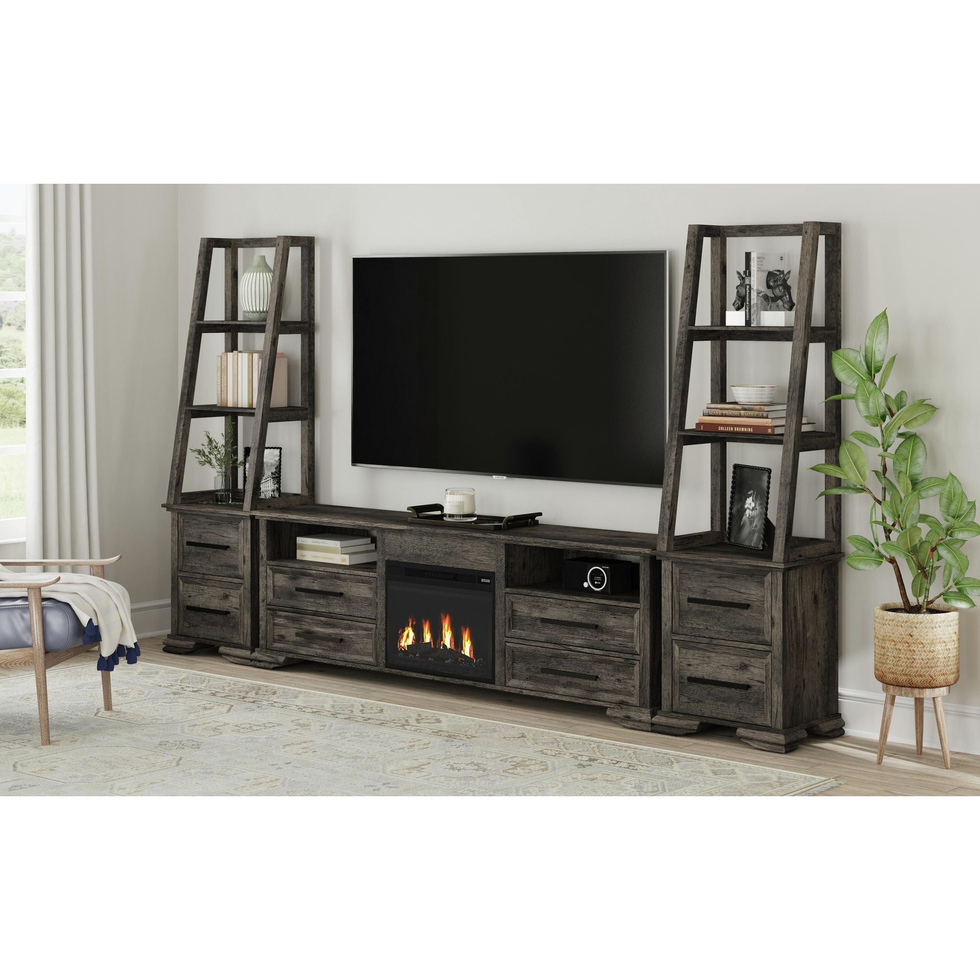 Park Ridge 82'' TV Console without Fireplace Insert in Charcoal – SKU LA-13130-5-TV3 | Elements