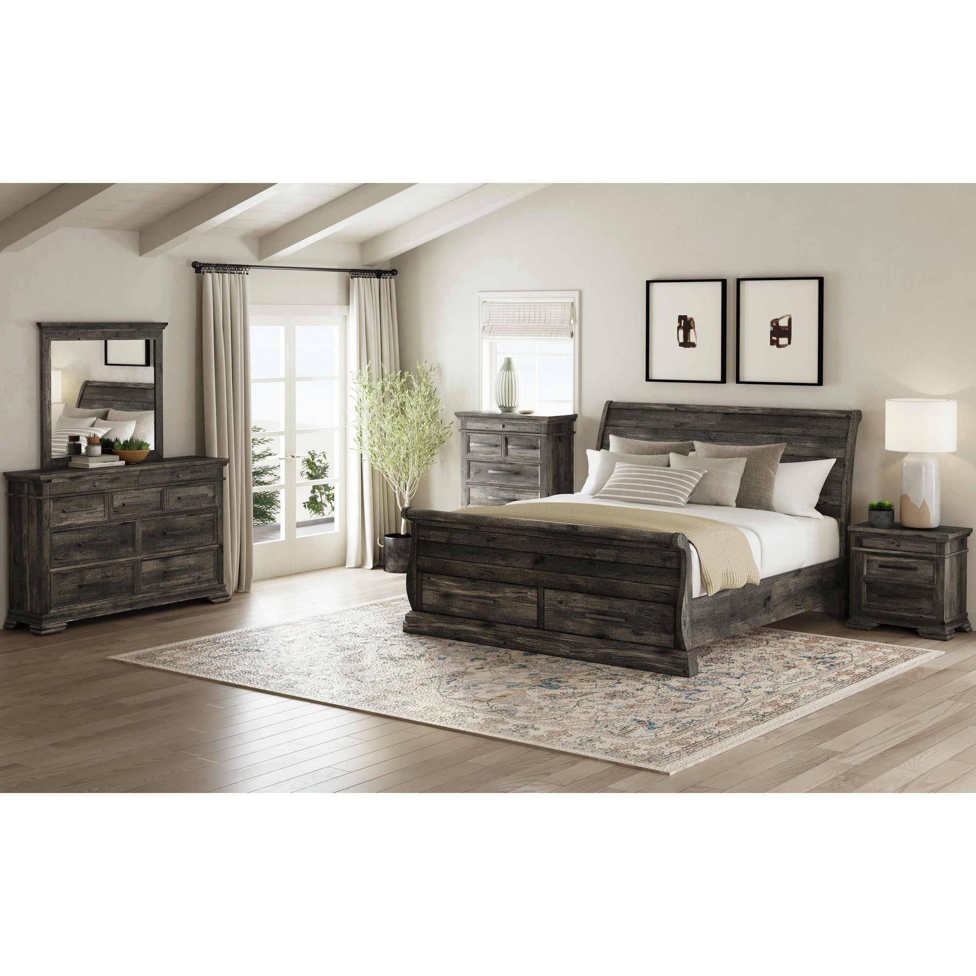 Park Ridge King Sleigh Storage Bed in Charcoal – SKU B-13130-8-KSLB | Elements