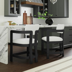 Portland Arm Counter Stool with White Fabric in Black (2 Per Carton) – SKU D-1710-8-CST3 | Elements