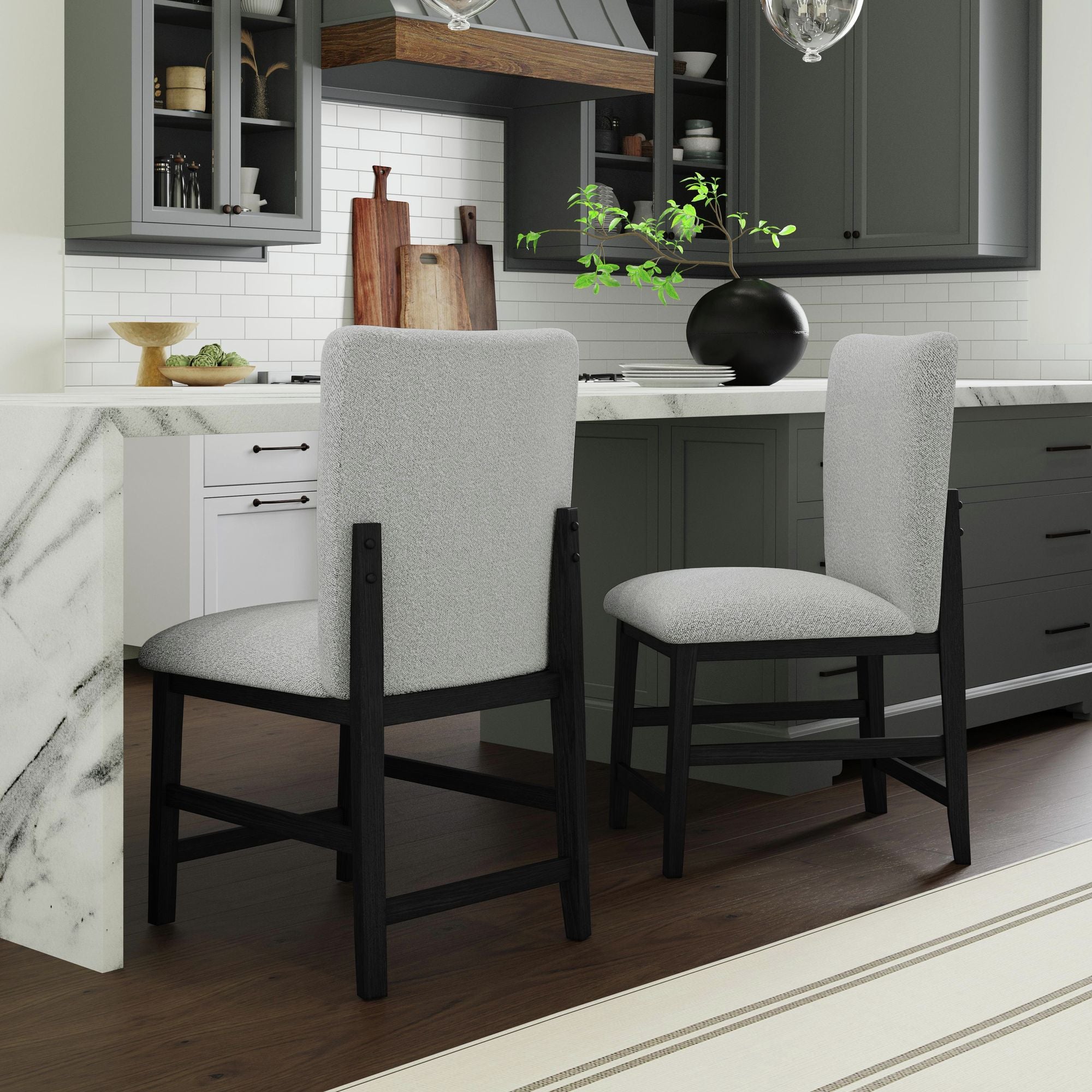 Portland Square Back Counter Stool with Grey Fabric in Black (2 Per Carton) – SKU D-1710-8-CST1 | Elements