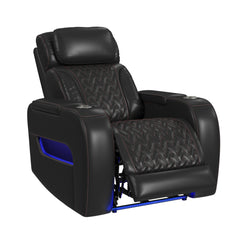 Prime Time P3 Recliner with LED and wireless charger pocket in Jett Black with Red Stitching
