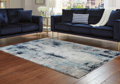 Hoover Furniture Outlet - Ashley Furniture - Leonelle 5'3" x 7'3" Rug - 5'3" x 7'3" Rug / Cream/Blue/Gray - R404872