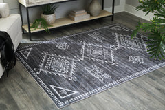 Hoover Furniture Outlet - Ashley Furniture - Arloman 5' x 7' Washable Rug - 5' x 7' Washable Rug / Black/Cream/Gray - R405932