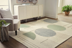 Hoover Furniture Outlet - Ashley Furniture - Dallane 8' x 10' Rug - 8' x 10' Rug / Linen/Blue/Green - R406351